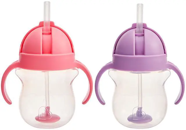 Main image of Any Angle Sippy Cups, 7 Ounce, 2 Pack, Pink/Purple
