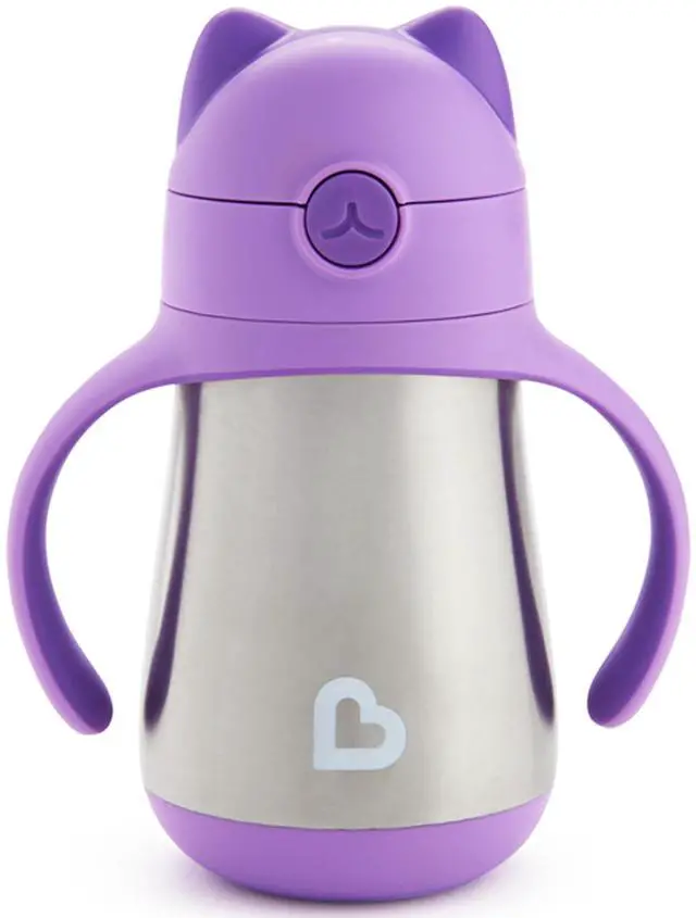 Main image of Cool Cat Sippy Cup with Straw for Toddlers, Stainless Steel Straw Cup, 8 Ounce, Purple