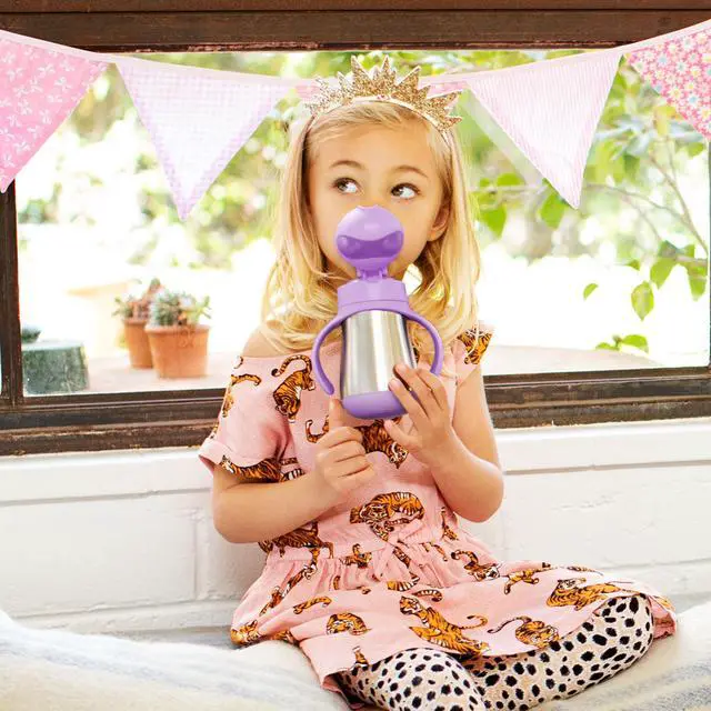 Alt view image 4 of 7 - Cool Cat Sippy Cup with Straw for Toddlers, Stainless Steel Straw Cup, 8 Ounce, Purple