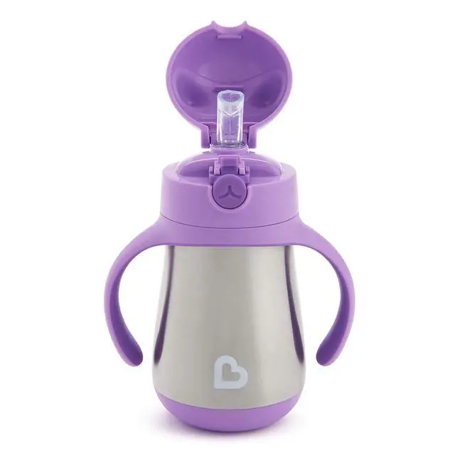Alt view image 5 of 7 - Cool Cat Sippy Cup with Straw for Toddlers, Stainless Steel Straw Cup, 8 Ounce, Purple