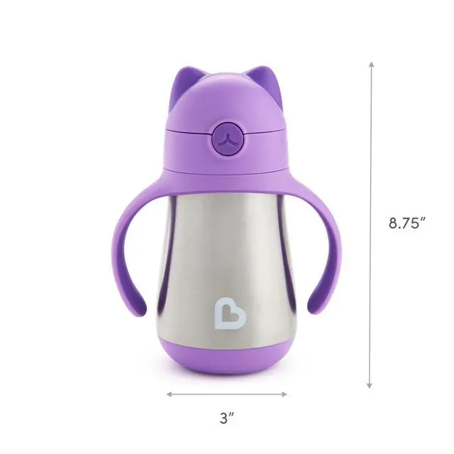 Alt view image 6 of 7 - Cool Cat Sippy Cup with Straw for Toddlers, Stainless Steel Straw Cup, 8 Ounce, Purple