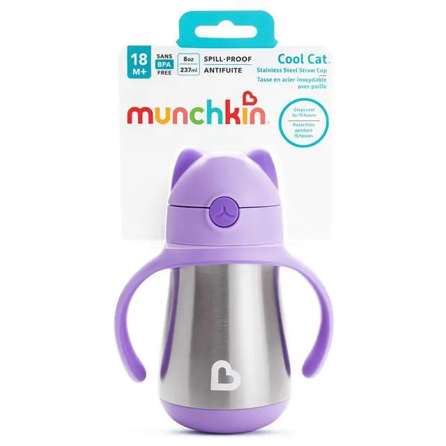 Alt view image 7 of 7 - Cool Cat Sippy Cup with Straw for Toddlers, Stainless Steel Straw Cup, 8 Ounce, Purple