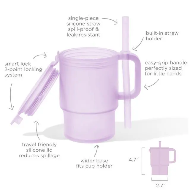 Alt view image 6 of 7 - Silicone Tumbler with Handle & Straw, Toddler Sippy Cup, Lilac 11oz