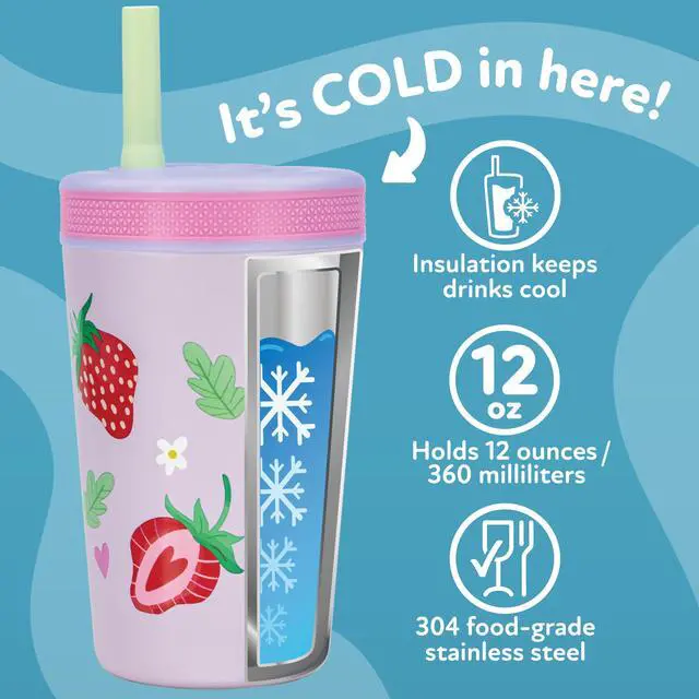 Alt view image 3 of 7 - Thirsty Kids Insulated Toddler Cup with Silicone Flexstraw - 12 oz - Stainless Steel and Leak-Resistant - 18+ Months - Strawberries