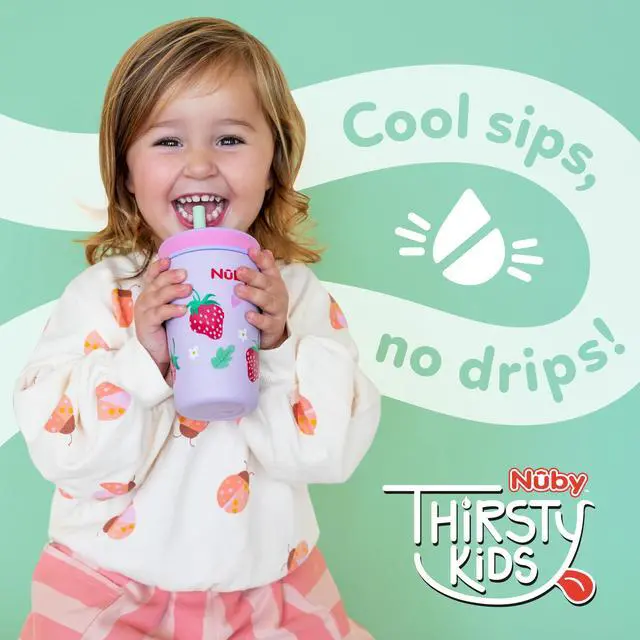 Alt view image 4 of 7 - Thirsty Kids Insulated Toddler Cup with Silicone Flexstraw - 12 oz - Stainless Steel and Leak-Resistant - 18+ Months - Strawberries