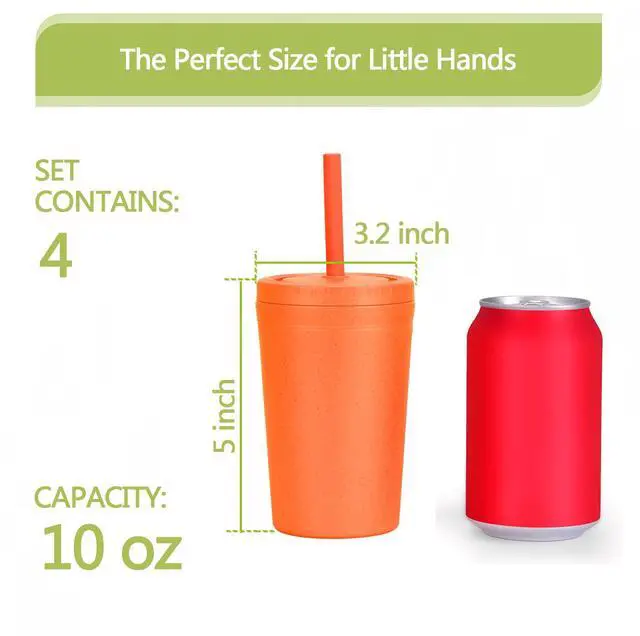 Alt view image 4 of 7 - Reusable Wheat Straw Cups with Lids and Silicone Straws, 10 Oz Chip Resistant E-Co Friendly Small Water Cups for Milk, Drinks, Smoothies - 4 Colors
