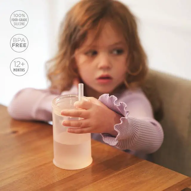 Alt view image 4 of 7 - Silicone Straw Sippy Cup for Toddlers 1-3, Unbreakable, Coral 9oz