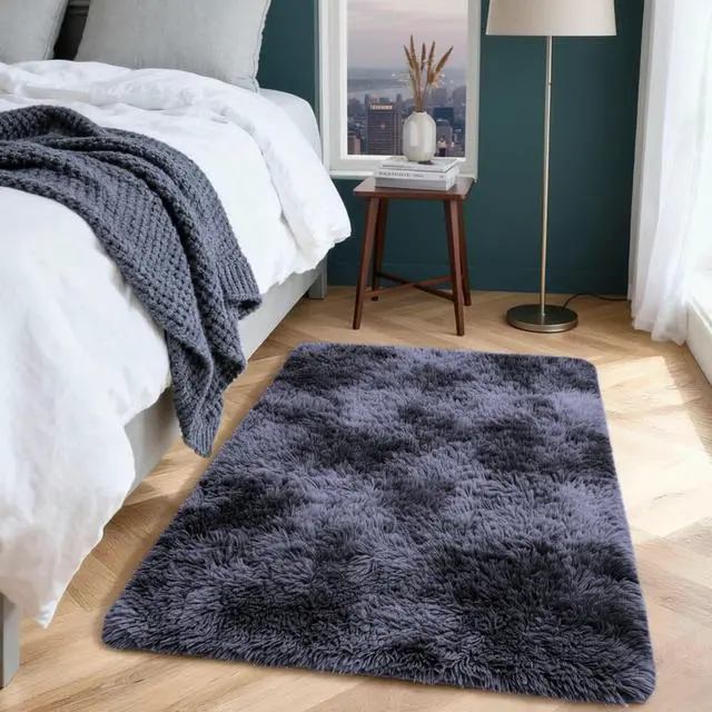 Main image of Small Bedside Shaggy Rugs for Bedroom Living Room 2x3 ft, Fluffy Throw Rug for Entryway Indoor Floor Carpet, Shag Rug for Nursery Girls Boys Kids Rooms, Home Decor, Tie Dye Grey
