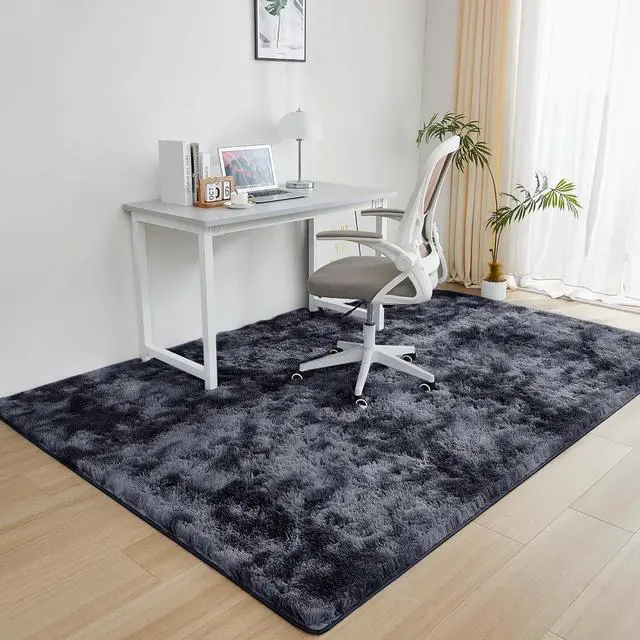 Alt view image 2 of 6 - Small Bedside Shaggy Rugs for Bedroom Living Room 2x3 ft, Fluffy Throw Rug for Entryway Indoor Floor Carpet, Shag Rug for Nursery Girls Boys Kids Rooms, Home Decor, Tie Dye Grey