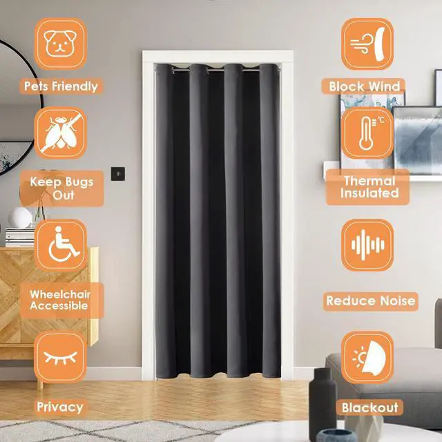 Alt view image 2 of 7 - Blackout Curtains Door Curtain for Doorway Privacy Closet Drapes