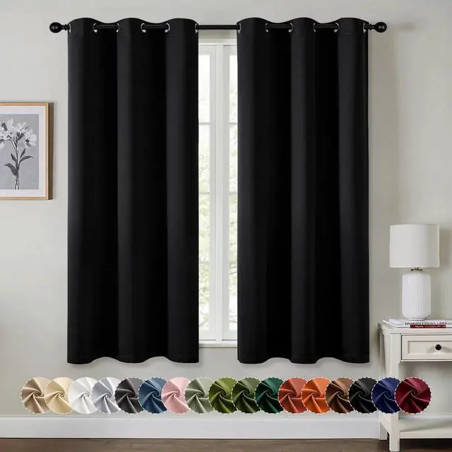 Main image of Blackout Curtains for Bedroom 2 Panels 40 x 63 Inch Long Black