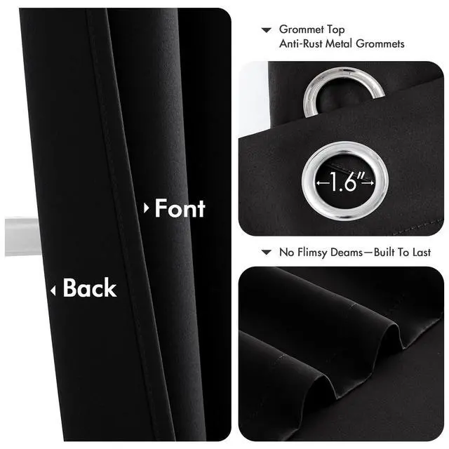 Alt view image 4 of 7 - Blackout Curtains for Bedroom 2 Panels 40 x 63 Inch Long Black