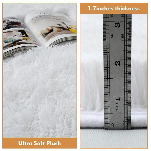 Alt view image 6 of 7 - White Round Shag Area Rug for Bedroom, 3'X3' Soft Plush Carpet