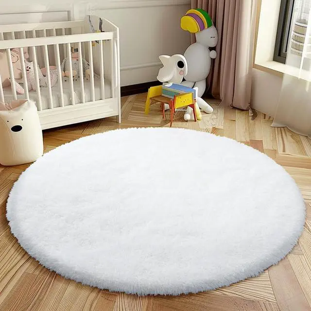 Alt view image 2 of 7 - White Round Shag Area Rug for Bedroom, 3'X3' Soft Plush Carpet