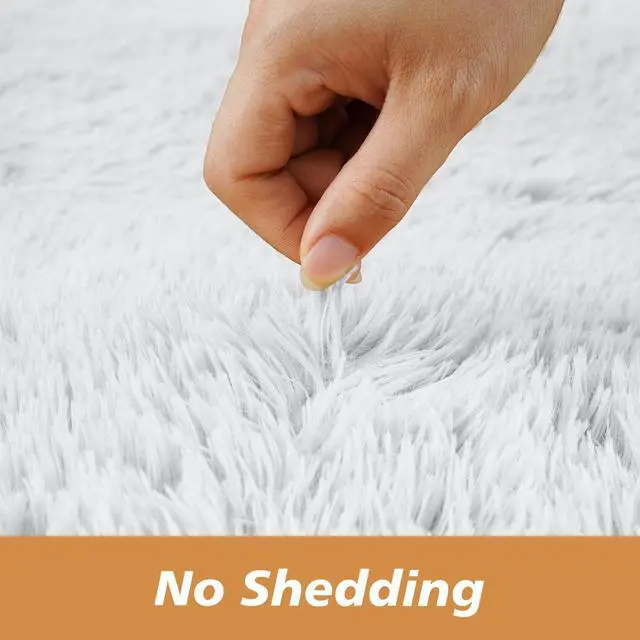 Alt view image 5 of 7 - White Round Shag Area Rug for Bedroom, 3'X3' Soft Plush Carpet