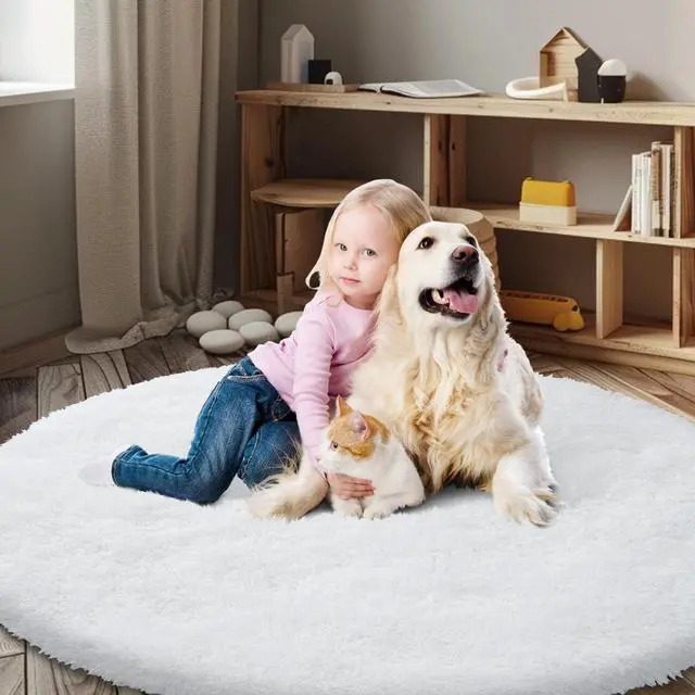 Alt view image 3 of 7 - White Round Shag Area Rug for Bedroom, 3'X3' Soft Plush Carpet