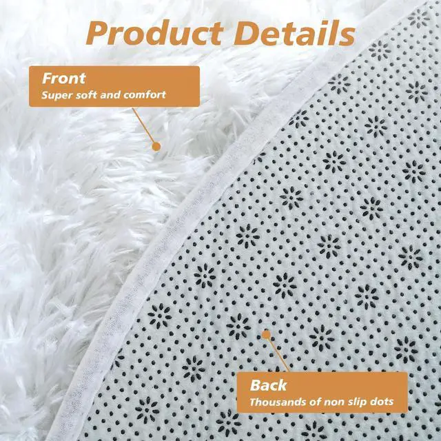 Alt view image 4 of 7 - White Round Shag Area Rug for Bedroom, 3'X3' Soft Plush Carpet