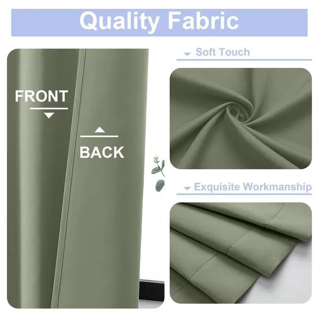 Alt view image 3 of 7 - Ava Sage Green Blackout Curtains for Bedroom 63 Inch Length 2 Panels Set, Solid Thermal Insulated Energy Saving Rod Pocket Window Treatment Curtains Blackout Drapes, W40 x L63 Inch, Sage