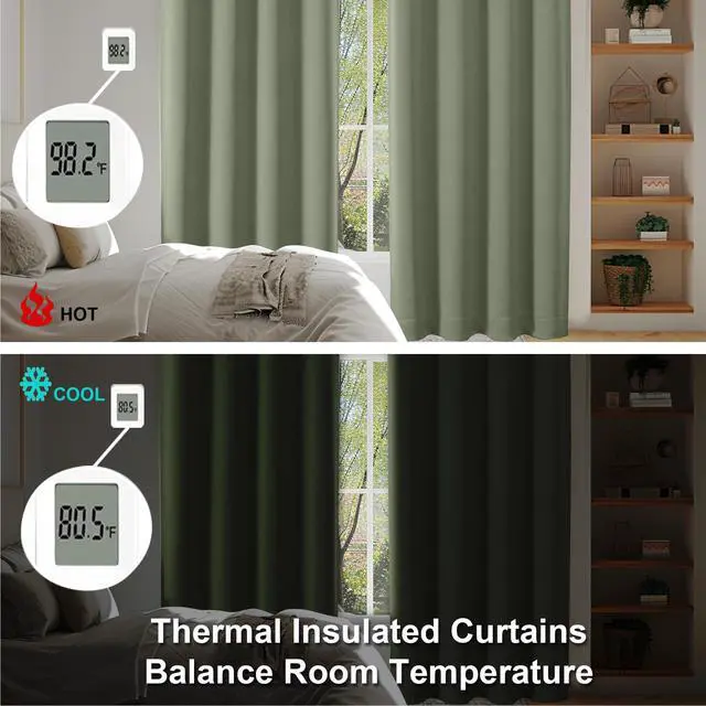 Alt view image 6 of 7 - Ava Sage Green Blackout Curtains for Bedroom 63 Inch Length 2 Panels Set, Solid Thermal Insulated Energy Saving Rod Pocket Window Treatment Curtains Blackout Drapes, W40 x L63 Inch, Sage