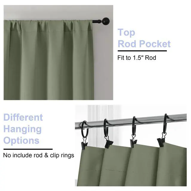 Alt view image 4 of 7 - Ava Sage Green Blackout Curtains for Bedroom 63 Inch Length 2 Panels Set, Solid Thermal Insulated Energy Saving Rod Pocket Window Treatment Curtains Blackout Drapes, W40 x L63 Inch, Sage