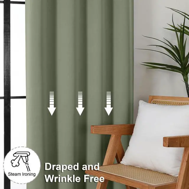 Alt view image 7 of 7 - Ava Sage Green Blackout Curtains for Bedroom 63 Inch Length 2 Panels Set, Solid Thermal Insulated Energy Saving Rod Pocket Window Treatment Curtains Blackout Drapes, W40 x L63 Inch, Sage