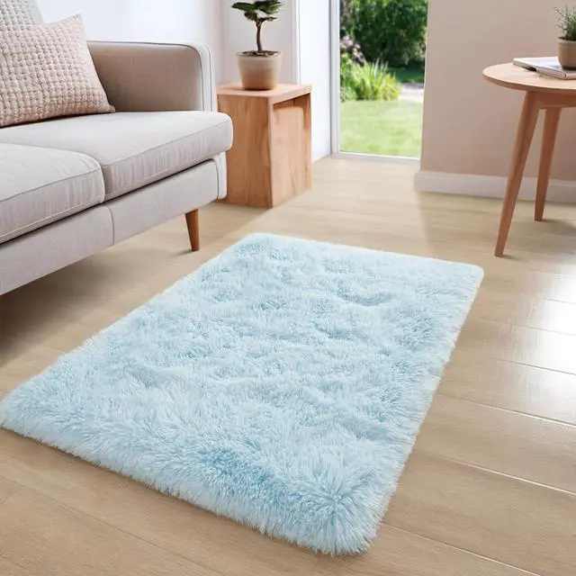 Alt view image 3 of 7 - Area Rugs for Bedroom, 2x3 Door Mat Washable Small Light Blue Bedside Rug,Fluffy Shaggy Entryway Rugs for Living Room, Shag Indoor Floor Carpet for Kids Boy and Girls, Home Decor Aesthetic