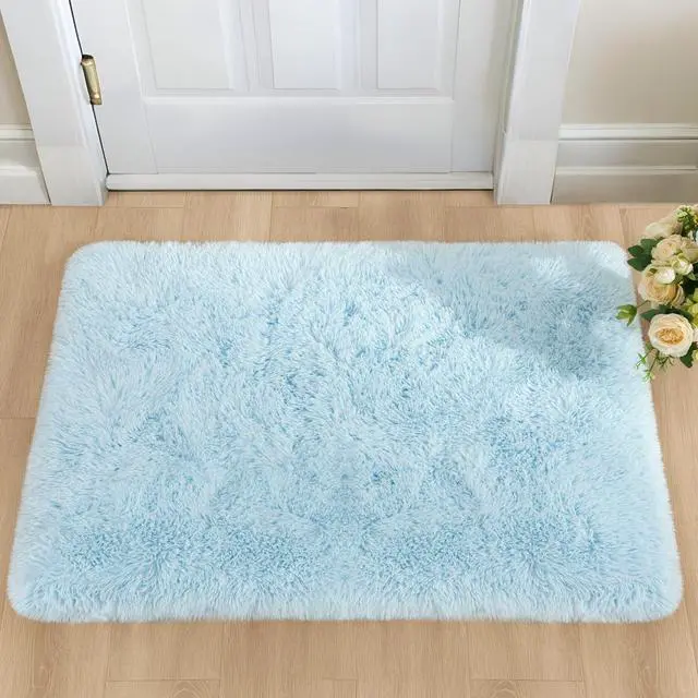 Alt view image 2 of 7 - Area Rugs for Bedroom, 2x3 Door Mat Washable Small Light Blue Bedside Rug,Fluffy Shaggy Entryway Rugs for Living Room, Shag Indoor Floor Carpet for Kids Boy and Girls, Home Decor Aesthetic