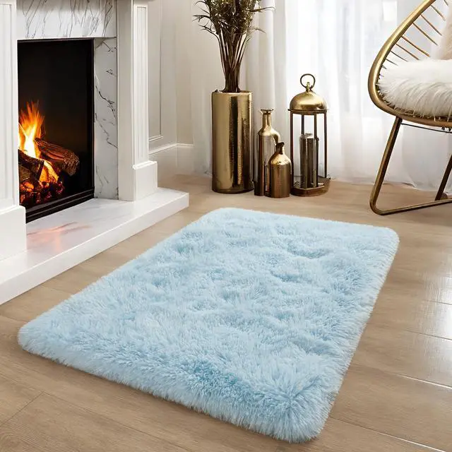 Alt view image 4 of 7 - Area Rugs for Bedroom, 2x3 Door Mat Washable Small Light Blue Bedside Rug,Fluffy Shaggy Entryway Rugs for Living Room, Shag Indoor Floor Carpet for Kids Boy and Girls, Home Decor Aesthetic