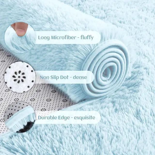 Alt view image 5 of 7 - Area Rugs for Bedroom, 2x3 Door Mat Washable Small Light Blue Bedside Rug,Fluffy Shaggy Entryway Rugs for Living Room, Shag Indoor Floor Carpet for Kids Boy and Girls, Home Decor Aesthetic