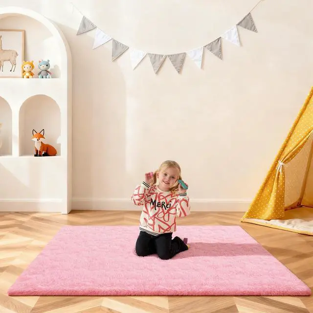 Alt view image 6 of 6 - Pink Rug for Bedroom, 4x6 Fluffy Area Rugs for Living Room