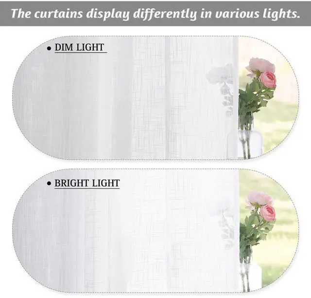 Alt view image 2 of 7 - White Curtains Sheer - Linen Texture Sheer Window Covering, Light & Airy Translucent Panels for Bedroom Living Room Patio Glass Door, 52 inch Width x 95 inch Length, Set of 2