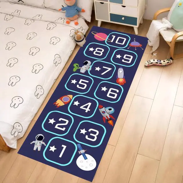 Alt view image 4 of 7 - Hopscotch Rug, Hop Scotch Inside Rug for Kids, Hopscotch Mat, Non-Slip and Durable, Easy to Clean Carry, for Bedrooms, Living Rooms, Daycare Centers, Preschools, Playrooms and Other Places