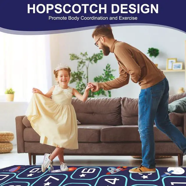 Alt view image 3 of 7 - Hopscotch Rug, Hop Scotch Inside Rug for Kids, Hopscotch Mat, Non-Slip and Durable, Easy to Clean Carry, for Bedrooms, Living Rooms, Daycare Centers, Preschools, Playrooms and Other Places