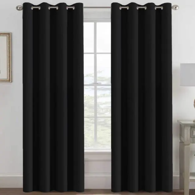 Main image of 100% Blackout Curtains for Bedroom Black Out Curtains 96 inch Thermal Insulated Long Blackout Curtains for Living Room, Energy Saving Curtains for Patio Door Grommet (1 Panel, Jet Black)