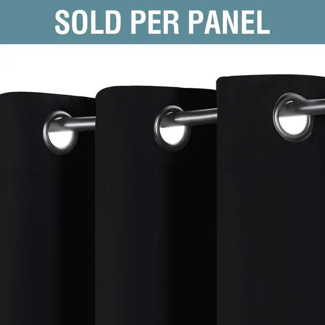 Alt view image 2 of 7 - 100% Blackout Curtains for Bedroom Black Out Curtains 96 inch Thermal Insulated Long Blackout Curtains for Living Room, Energy Saving Curtains for Patio Door Grommet (1 Panel, Jet Black)