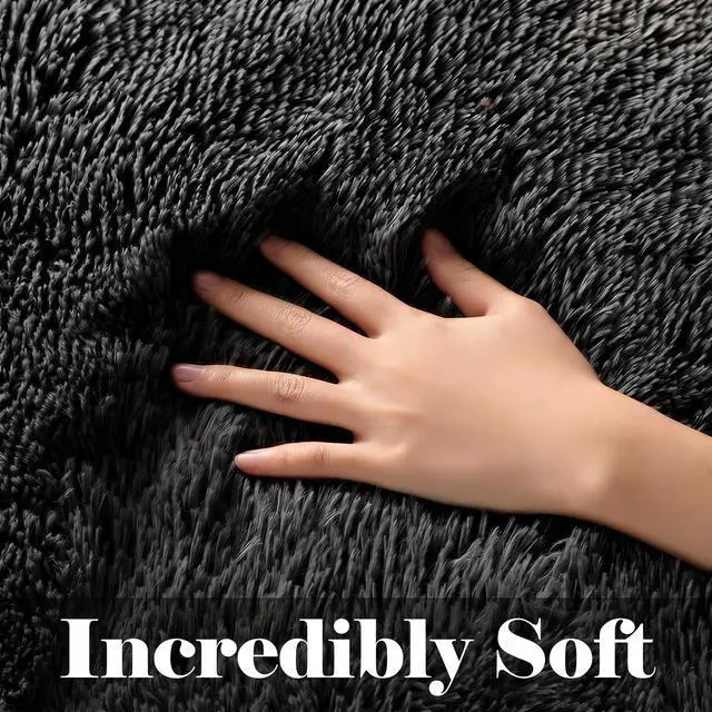 Alt view image 3 of 7 - Black Runner Rugs for Bedroom Living Room, 2x6 Bedside Fluffy Area Rug, Indoor Ultra Soft Plush Shaggy Furry Floor Throw Carpet for Hallway Nursery Kids Boys Girls Dorm Closet Home Decor