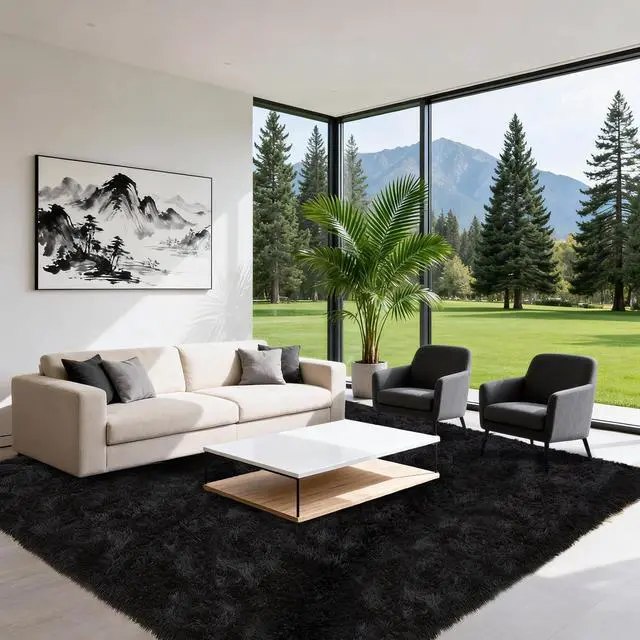Alt view image 5 of 7 - Black Shaggy Area Rug for Living Room Bedroom, Ultra Soft Fluffy Fuzzy Furry Rugs 4x6 ft, Upgrade Non-Slip Plush Shag Bedside Rug, Indoor Floor Carpet for Kids Girls Boys, Dorms, Nursery, Home Decor