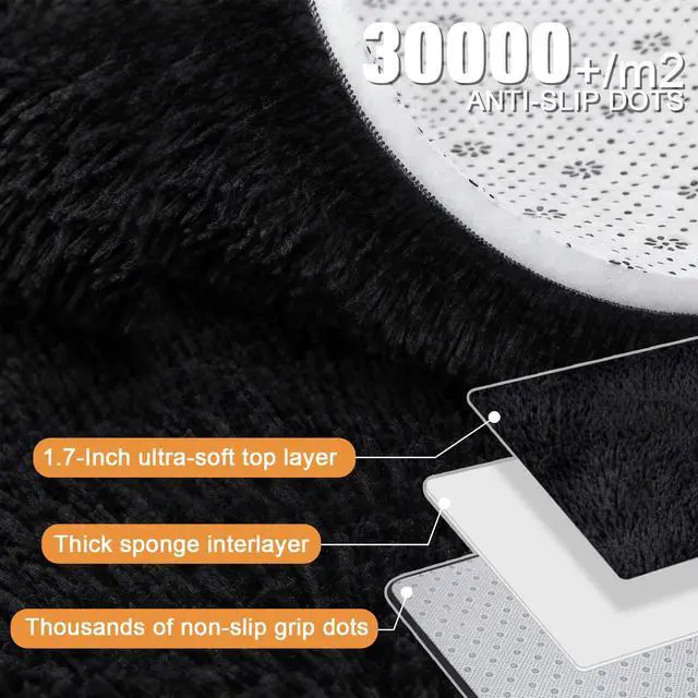 Alt view image 6 of 7 - Black Shaggy Area Rug for Living Room Bedroom, Ultra Soft Fluffy Fuzzy Furry Rugs 4x6 ft, Upgrade Non-Slip Plush Shag Bedside Rug, Indoor Floor Carpet for Kids Girls Boys, Dorms, Nursery, Home Decor
