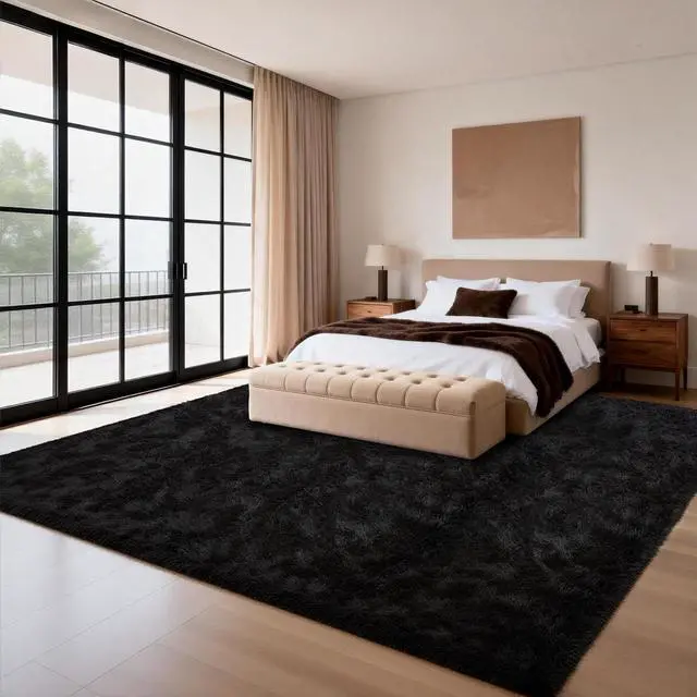 Alt view image 4 of 7 - Black Shaggy Area Rug for Living Room Bedroom, Ultra Soft Fluffy Fuzzy Furry Rugs 4x6 ft, Upgrade Non-Slip Plush Shag Bedside Rug, Indoor Floor Carpet for Kids Girls Boys, Dorms, Nursery, Home Decor