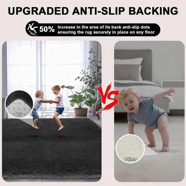 Alt view image 7 of 7 - Black Shaggy Area Rug for Living Room Bedroom, Ultra Soft Fluffy Fuzzy Furry Rugs 4x6 ft, Upgrade Non-Slip Plush Shag Bedside Rug, Indoor Floor Carpet for Kids Girls Boys, Dorms, Nursery, Home Decor