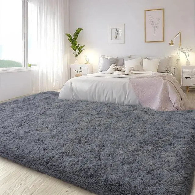 Alt view image 2 of 7 - Large Area Rugs for Living Room Bedroom 4x6 Grey Fluffy Shag Rugs