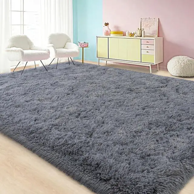 Alt view image 5 of 7 - Large Area Rugs for Living Room Bedroom 4x6 Grey Fluffy Shag Rugs