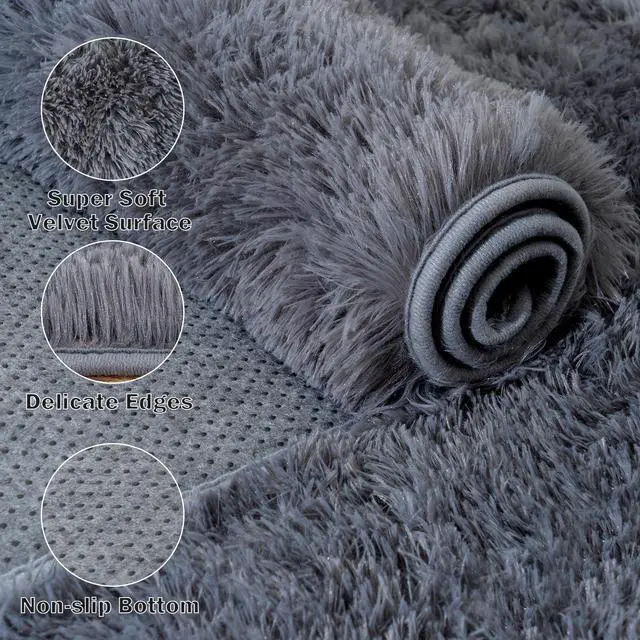 Alt view image 7 of 7 - Large Area Rugs for Living Room Bedroom 4x6 Grey Fluffy Shag Rugs