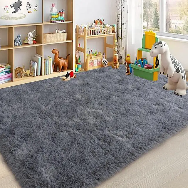 Alt view image 3 of 7 - Large Area Rugs for Living Room Bedroom 4x6 Grey Fluffy Shag Rugs