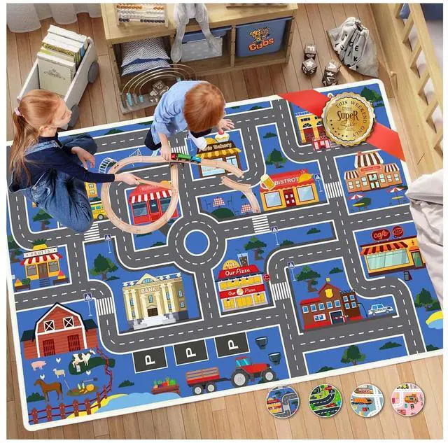 Main image of Kids Car Rug Play Mat, 31''x47'' Non-Slip Soft and Machine-Washable Playroom Rug Car Rugs for Kids Toy Cars Kid Classroom Road Rugs for Boys and Girls