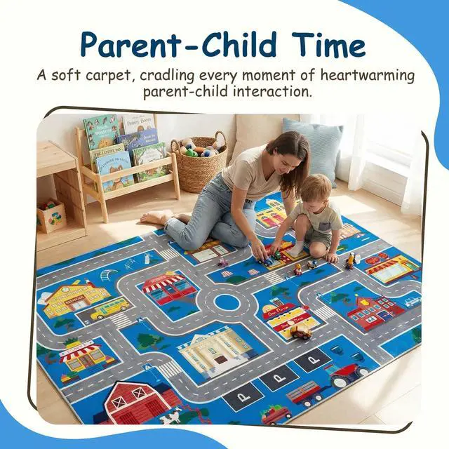 Alt view image 7 of 7 - Kids Car Rug Play Mat, 31''x47'' Non-Slip Soft and Machine-Washable Playroom Rug Car Rugs for Kids Toy Cars Kid Classroom Road Rugs for Boys and Girls