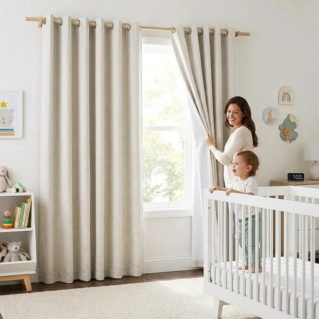 Main image of Natural 100% Blackout Linen Curtains 84 inch Long Burg for Living Room, 2 Panels, 52" Wide, Farmhouse Thick Completely Blackout Window Treatment Thermal Insulated Warm Drapes for Winter