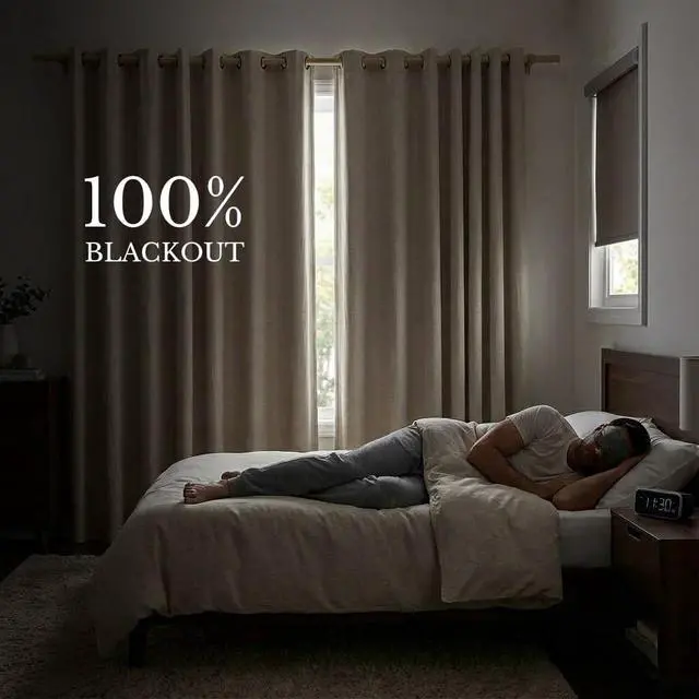 Alt view image 2 of 6 - Natural 100% Blackout Linen Curtains 84 inch Long Burg for Living Room, 2 Panels, 52" Wide, Farmhouse Thick Completely Blackout Window Treatment Thermal Insulated Warm Drapes for Winter