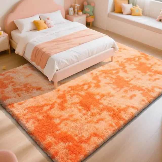 Alt view image 3 of 5 - Mottled Orange 3x5 Rugs for Bedroom, Fluffy Rug Small Carpet Bedside Rug