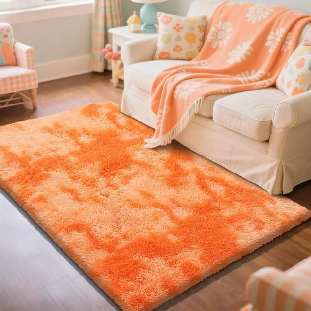 Main image of Mottled Orange 3x5 Rugs for Bedroom, Fluffy Rug Small Carpet Bedside Rug
